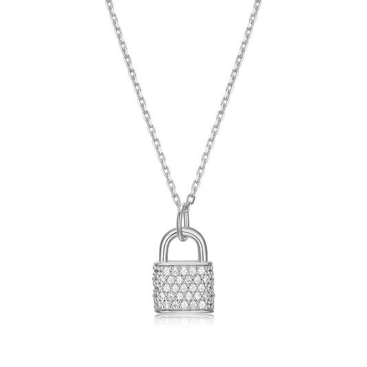 M by Monte Luna 1/5 ct. tw. Lab-Grown Diamond Lock Pendant in Rhodium Plated Sterling Silver