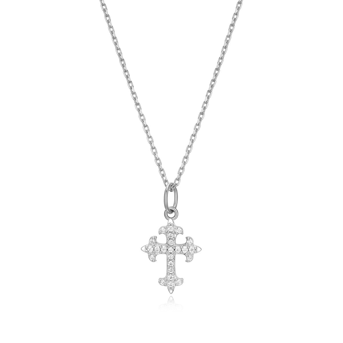M by Monte Luna 1/10 ct. tw. Lab-Grown Diamond Flory Cross Pendant in Rhodium Plated Sterling Silver
