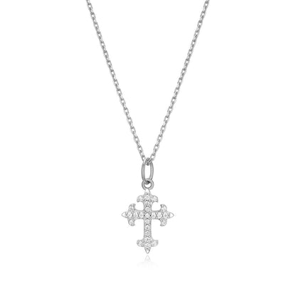 M by Monte Luna 1/10 ct. tw. Lab-Grown Diamond Flory Cross Pendant in Rhodium Plated Sterling Silver