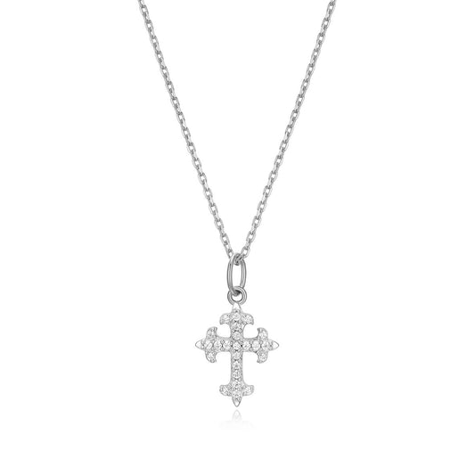 M by Monte Luna 1/10 ct. tw. Lab-Grown Diamond Flory Cross Pendant in Rhodium Plated Sterling Silver