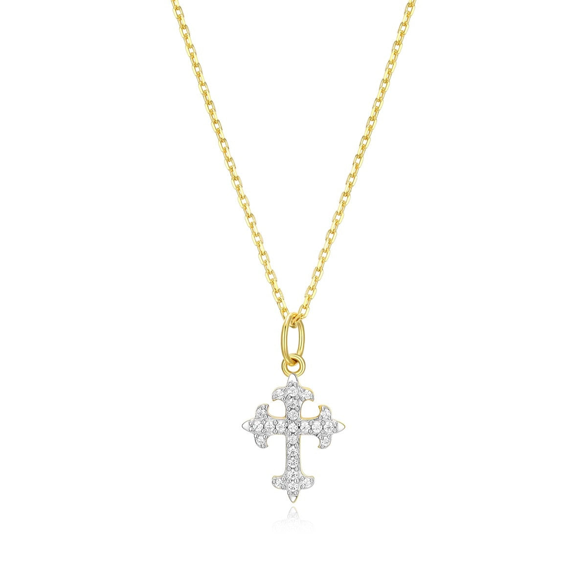 M by Monte Luna 1/10 ct. tw. Lab-Grown Diamond Flory Cross Pendant in 14K Yellow Gold Plated Sterling Silver