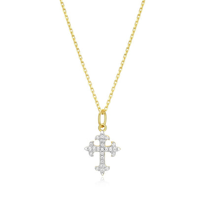 M by Monte Luna 1/10 ct. tw. Lab-Grown Diamond Flory Cross Pendant in 14K Yellow Gold Plated Sterling Silver