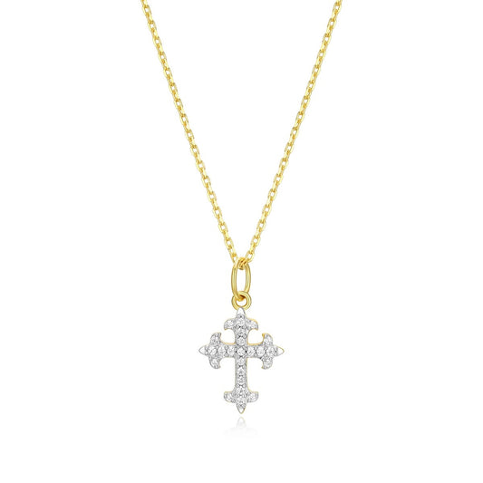 M by Monte Luna 1/10 ct. tw. Lab-Grown Diamond Flory Cross Pendant in 14K Yellow Gold Plated Sterling Silver