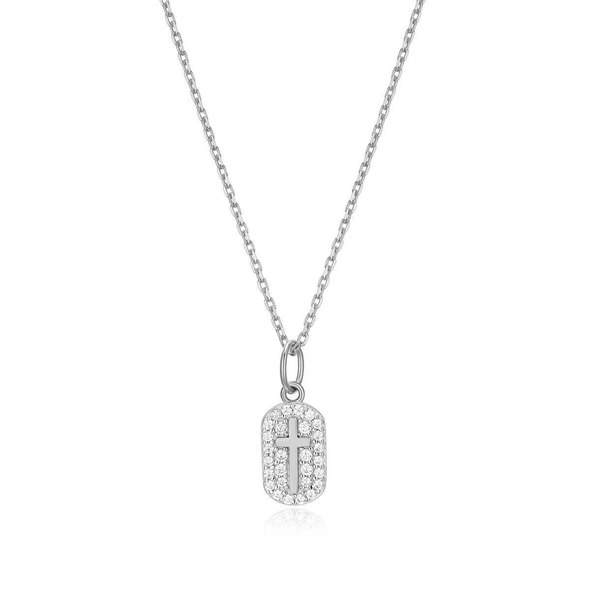 M by Monte Luna 1/6 ct. tw. Lab-Grown Diamond Cross Tag Pendant in Rhodium Plated Sterling Silver