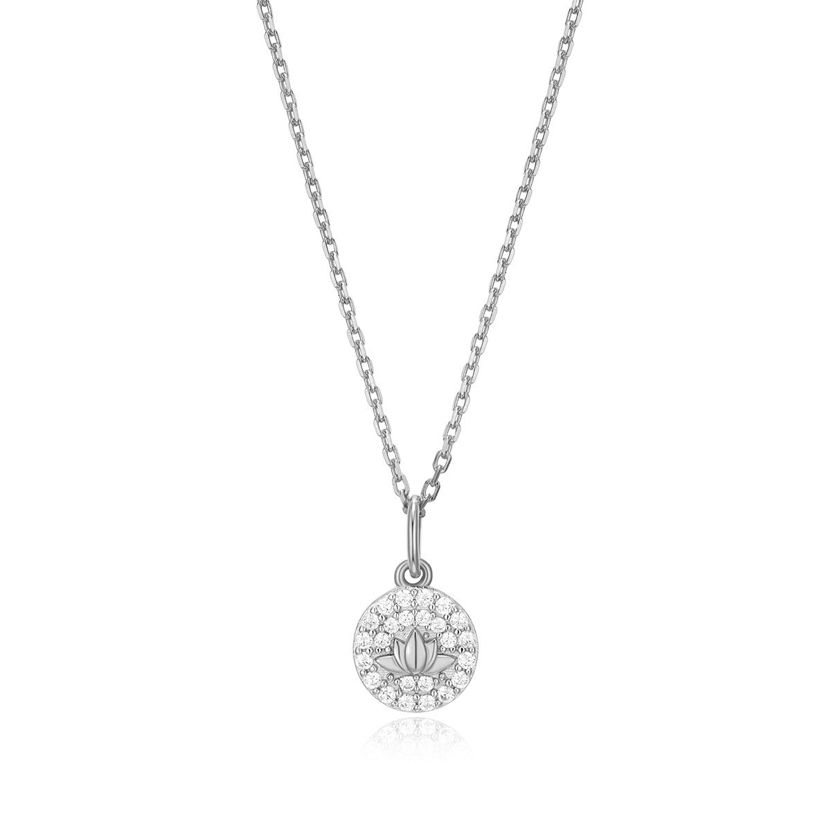 M by Monte Luna 1/8 ct. tw. Lab-Grown Diamond Lotus Tag Pendant in Rhodium Plated Sterling Silver