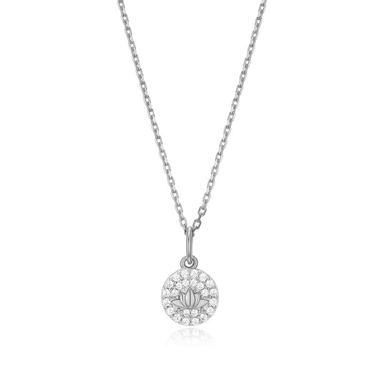 M by Monte Luna 1/8 ct. tw. Lab-Grown Diamond Lotus Tag Pendant in Rhodium Plated Sterling Silver