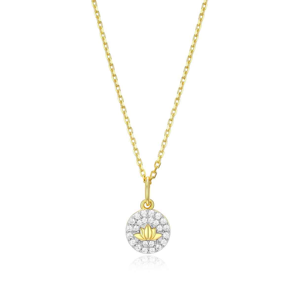M by Monte Luna 1/8 ct. tw. Lab-Grown Diamond Lotus Tag Pendant in 14K Yellow Gold Plated Sterling Silver