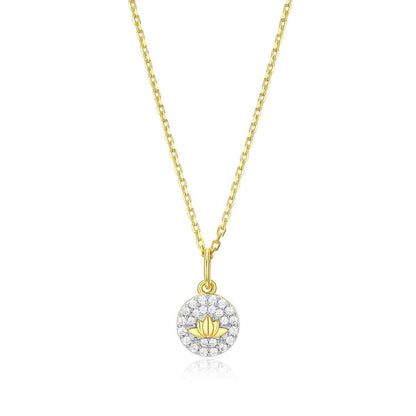 M by Monte Luna 1/8 ct. tw. Lab-Grown Diamond Lotus Tag Pendant in 14K Yellow Gold Plated Sterling Silver