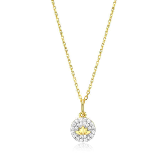 M by Monte Luna 1/8 ct. tw. Lab-Grown Diamond Lotus Tag Pendant in 14K Yellow Gold Plated Sterling Silver