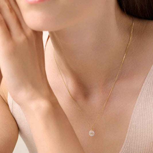 M by Monte Luna 1/8 ct. tw. Lab-Grown Diamond Lotus Tag Pendant in 14K Yellow Gold Plated Sterling Silver front view