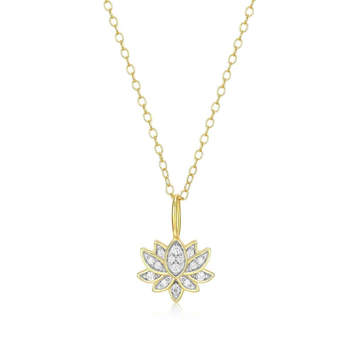 M by Monte Luna 1/10 ct. tw. Lab-Grown Diamond Lotus Pendant in Rhodium Plated Sterling Silver