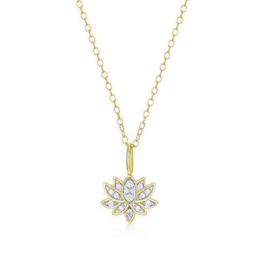 M by Monte Luna 1/10 ct. tw. Lab-Grown Diamond Lotus Pendant in Rhodium Plated Sterling Silver