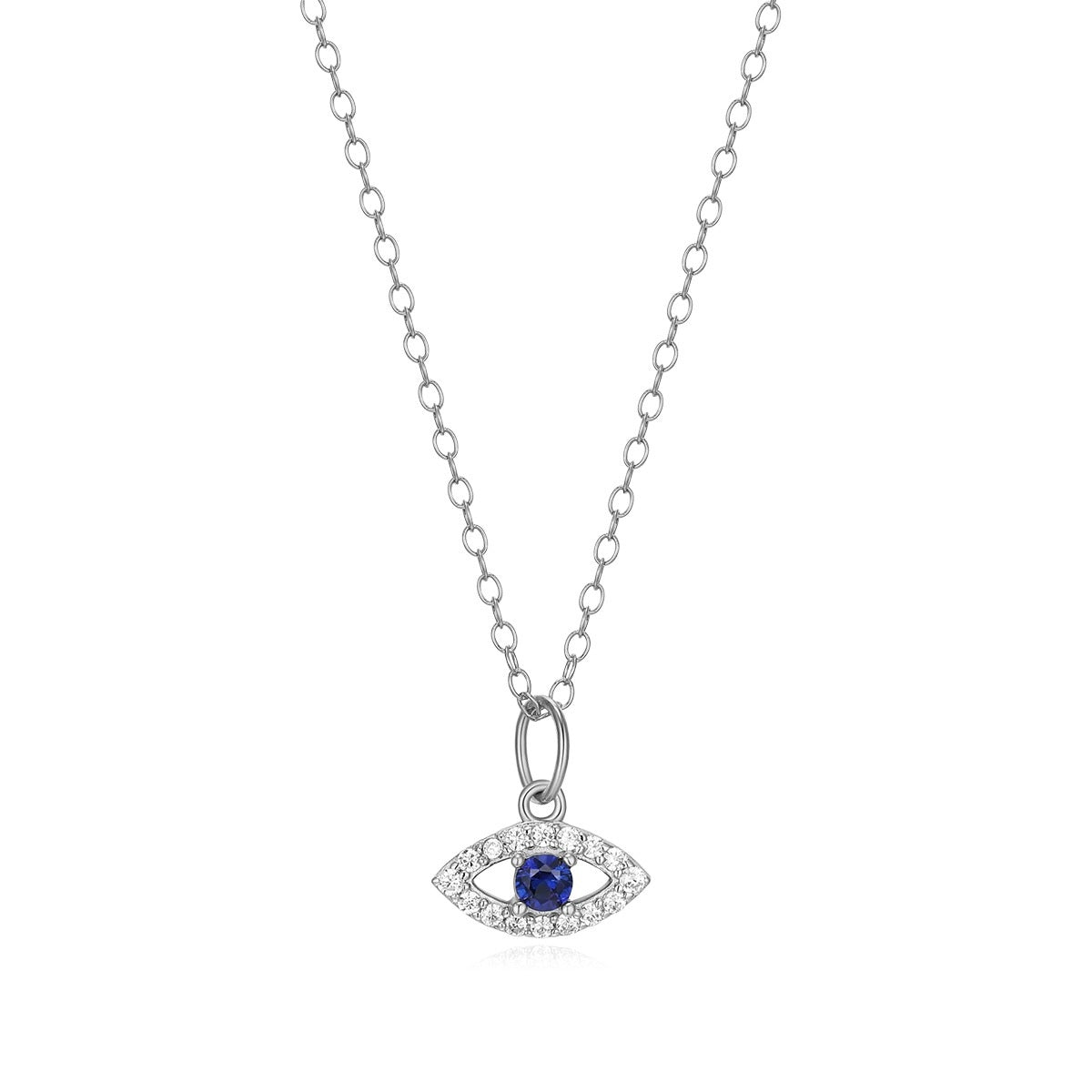 M by Monte Luna Created Round Sapphire & 1/10 ct. tw. Lab-Grown Diamond Evil Pendant in Rhodium Plated Sterling Silver