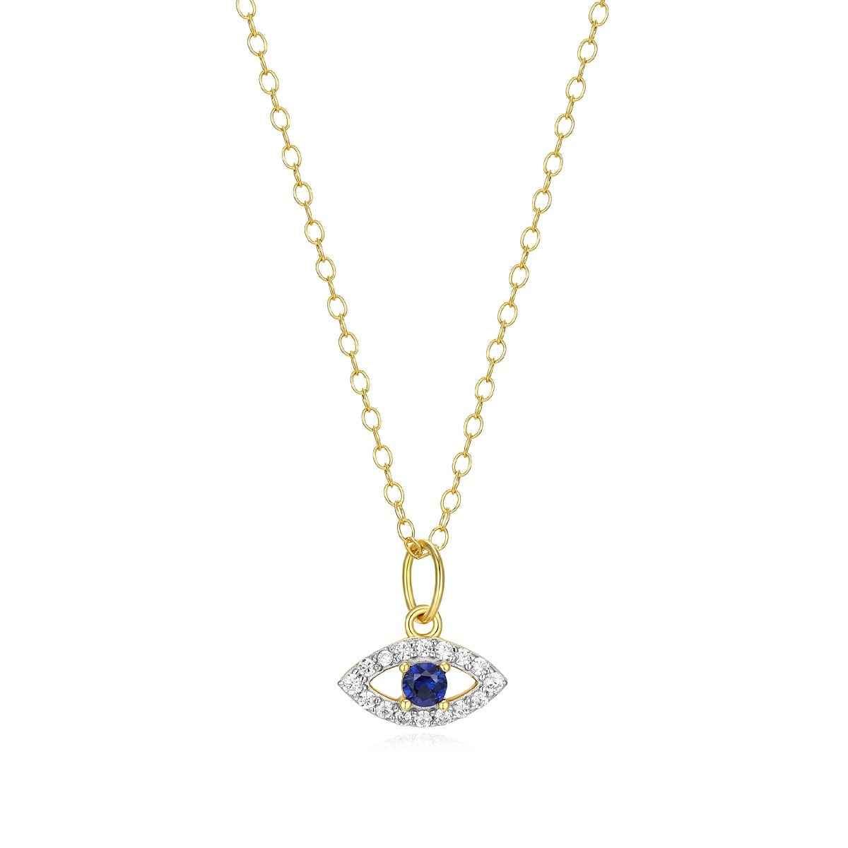 M by Monte Luna Created Round Sapphire & 1/10 ct. tw. Lab-Grown Diamond Evil Pendant in 14K Yellow Gold Plated Sterling
