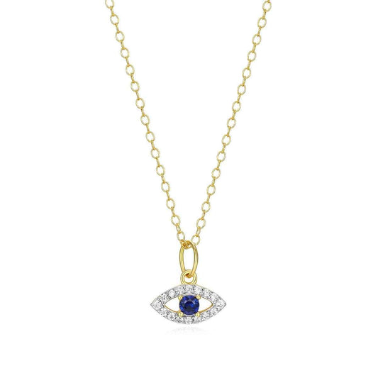 M by Monte Luna Created Round Sapphire & 1/10 ct. tw. Lab-Grown Diamond Evil Pendant in 14K Yellow Gold Plated Sterling