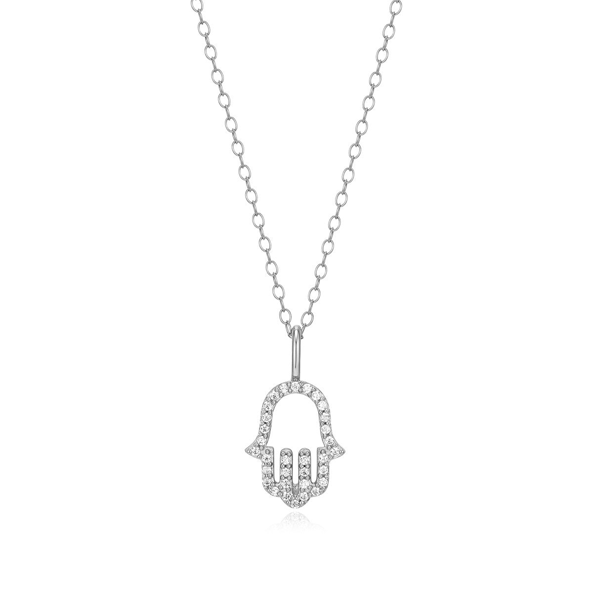 M by Monte Luna 1/10 ct. tw. Lab-Grown Diamond Hamsa Pendant in Rhodium Plated Sterling Silver