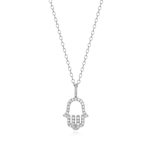 M by Monte Luna 1/10 ct. tw. Lab-Grown Diamond Hamsa Pendant in Rhodium Plated Sterling Silver