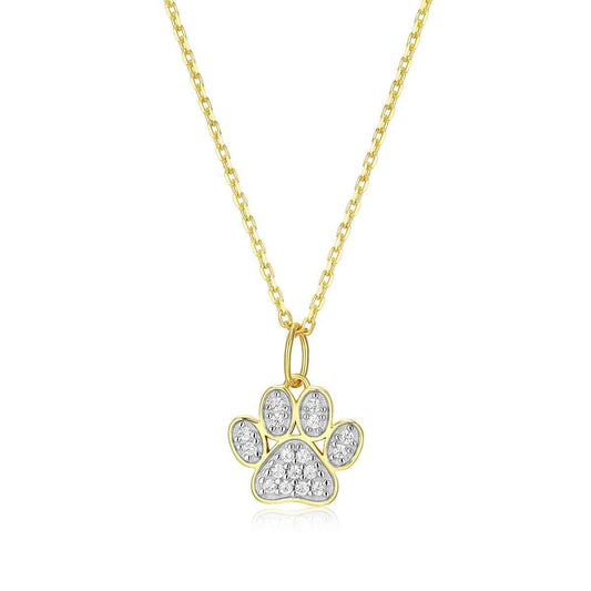 M by Monte Luna 1/10 ct. tw. Lab-Grown Diamond Paw Print Pendant in 14K Yellow Gold Plated Sterling Silver