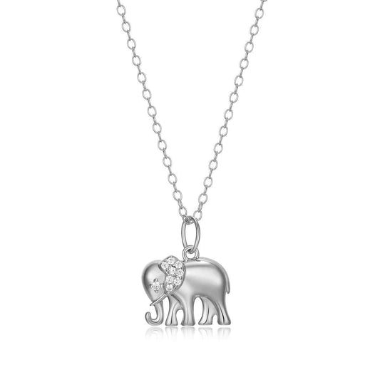 M by Monte Luna Lab-Grown Diamond Accent Elephant Pendant in Rhodium Plated Sterling Silver