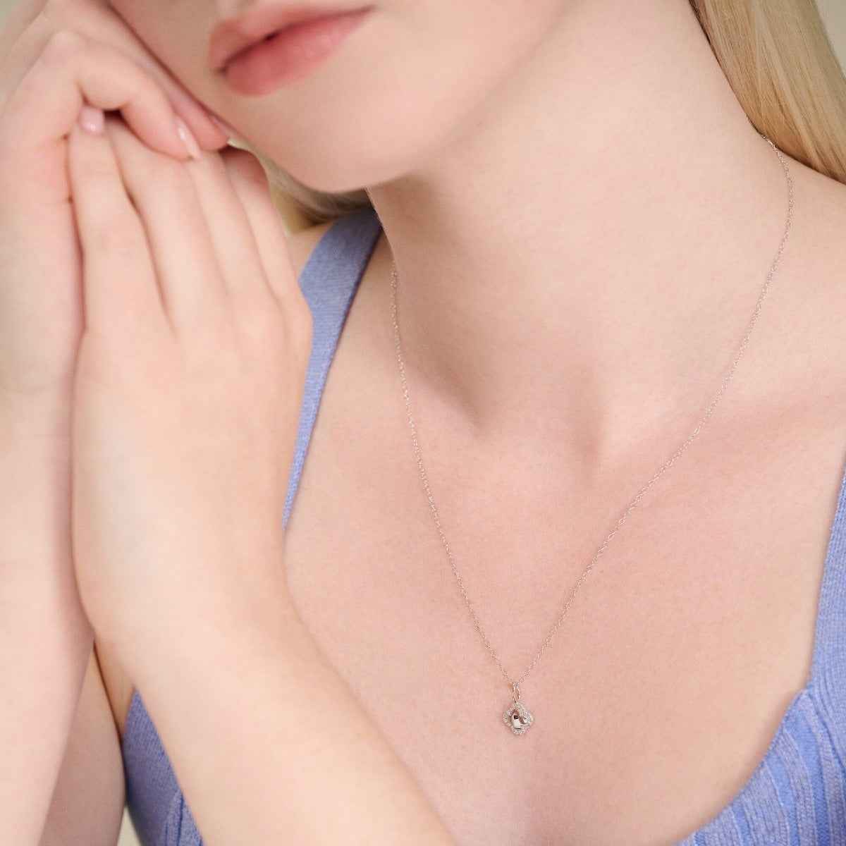 M by Monte Luna 1/10 ct. tw. Lab-Grown Diamond Clover Pendant in Rhodium Plated Sterling Silver front view