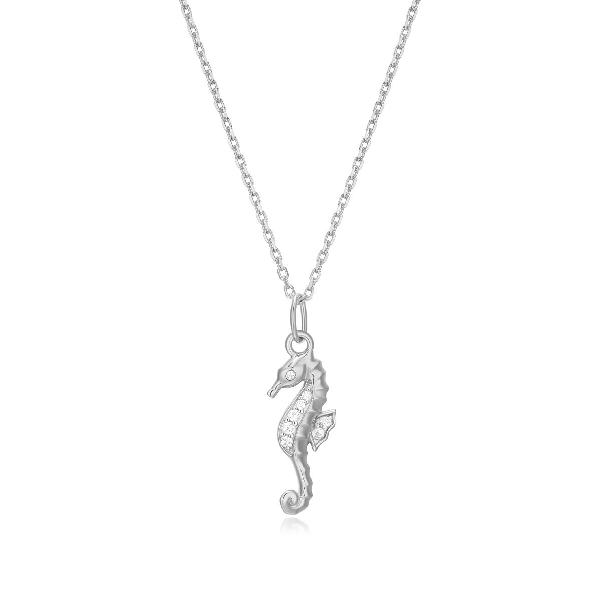 M by Monte Luna Lab-Grown Diamond Accent Seahorse Pendant in Rhodium Plated Sterling Silver