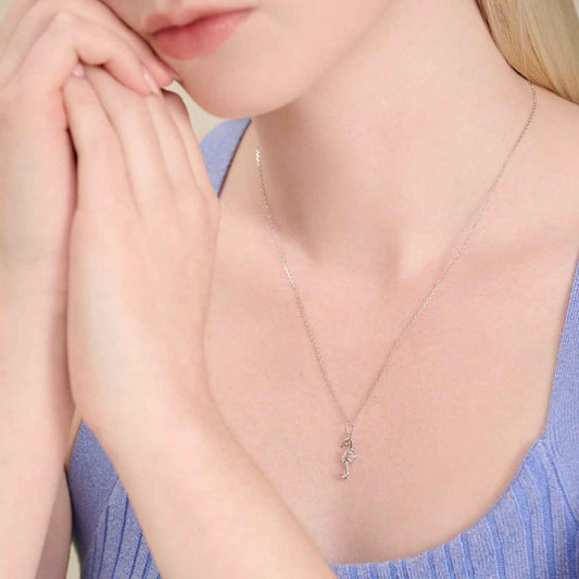 M by Monte Luna Lab-Grown Diamond Accent Seahorse Pendant in Rhodium Plated Sterling Silver front view