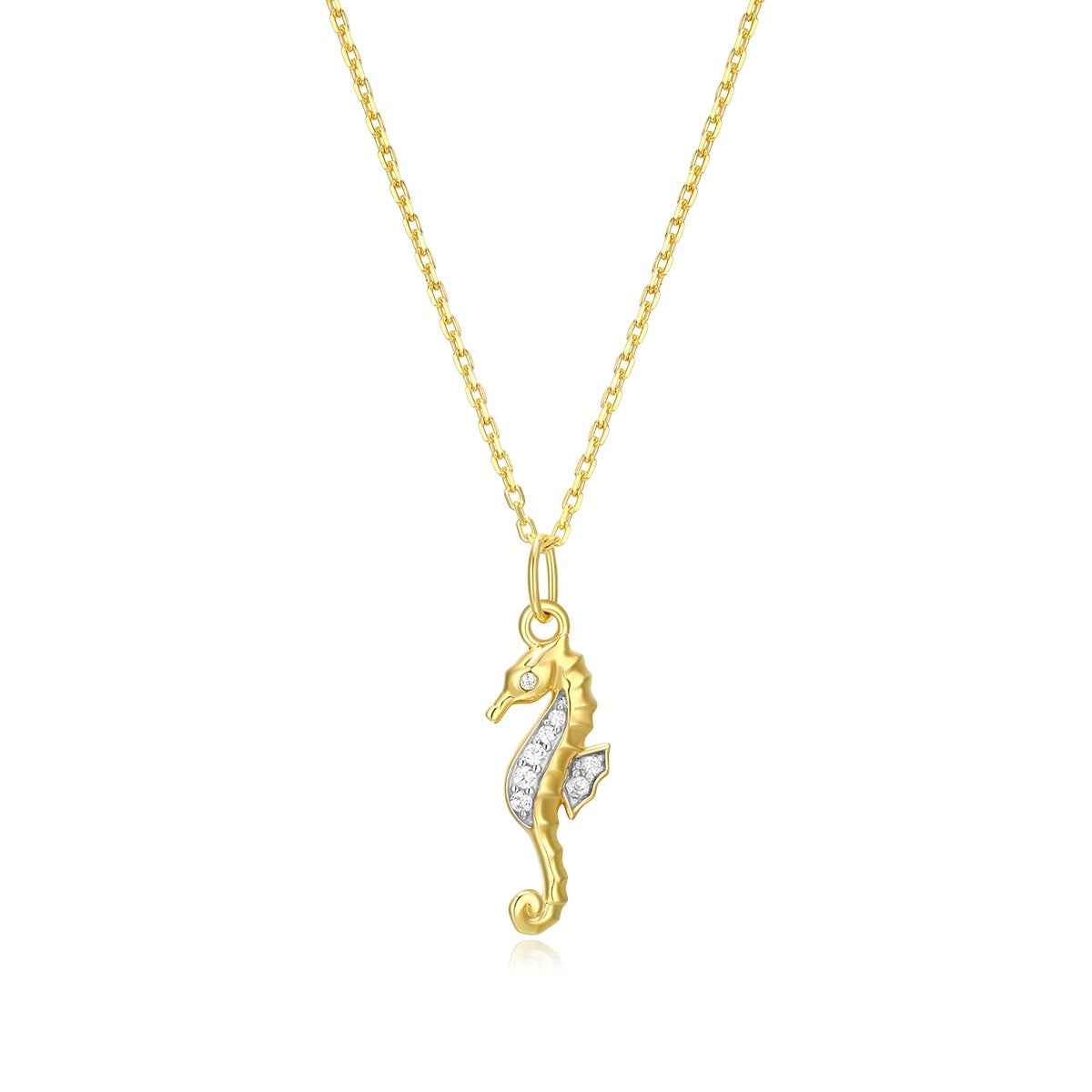 M by Monte Luna Lab-Grown Diamond Accent Seahorse Pendant in 14K Yellow Gold Plated Sterling Silver