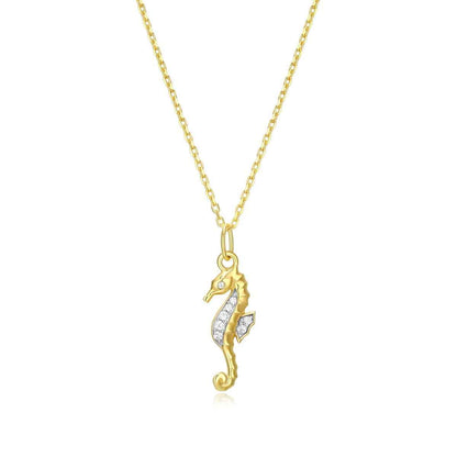 M by Monte Luna Lab-Grown Diamond Accent Seahorse Pendant in 14K Yellow Gold Plated Sterling Silver