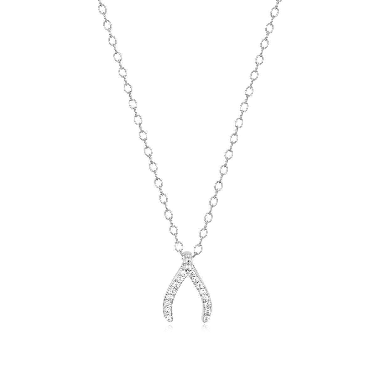 M by Monte Luna Lab-Grown Diamond Accent Wishbone Pendant in Rhodium Plated Sterling Silver