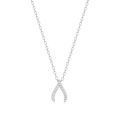 M by Monte Luna Lab-Grown Diamond Accent Wishbone Pendant in Rhodium Plated Sterling Silver