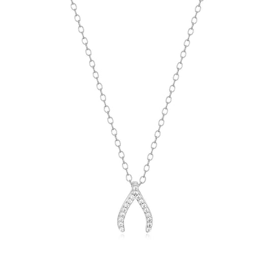 M by Monte Luna Lab-Grown Diamond Accent Wishbone Pendant in Rhodium Plated Sterling Silver
