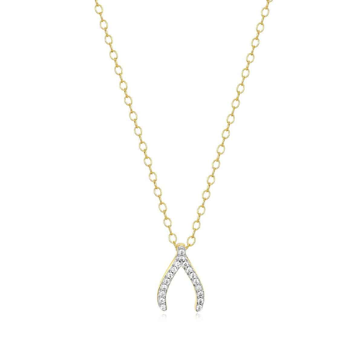 M by Monte Luna Lab-Grown Diamond Accent Wishbone Pendant in 14K Yellow Gold Plated Sterling Silver
