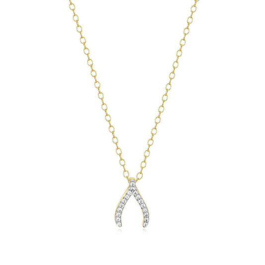 M by Monte Luna Lab-Grown Diamond Accent Wishbone Pendant in 14K Yellow Gold Plated Sterling Silver
