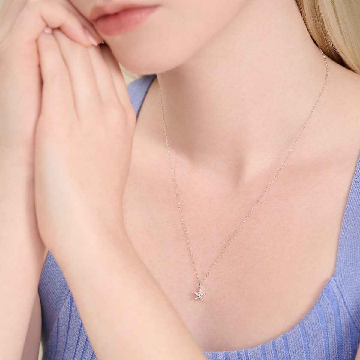 M by Monte Luna 1/10 ct. tw. Lab-Grown Diamond Starfish Pendant in Rhodium Plated Sterling Silver front view