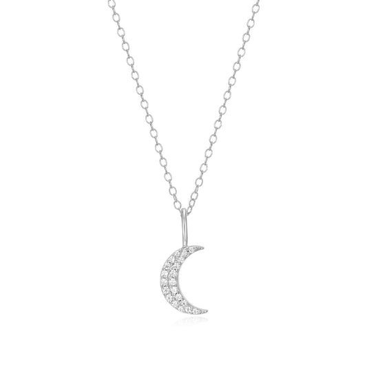 M by Monte Luna 1/10 ct. tw. Lab-Grown Diamond Moon Pendant in Rhodium Plated Sterling Silver
