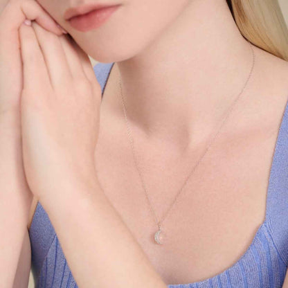 M by Monte Luna 1/10 ct. tw. Lab-Grown Diamond Moon Pendant in Rhodium Plated Sterling Silver front view