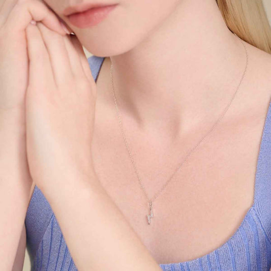 M by Monte Luna 1/10 ct. tw. Lab-Grown Diamond Lightning Bolt Pendant in Rhodium Plated Sterling Silver front view