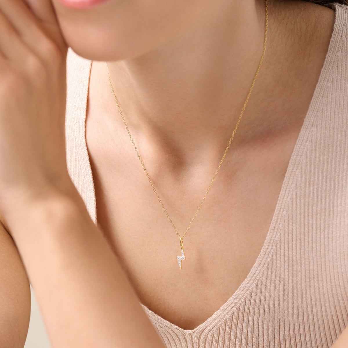 M by Monte Luna 1/10 ct. tw. Lab-Grown Diamond Lightning Bolt Pendant in 14K Yellow Gold Plated Sterling Silver front view