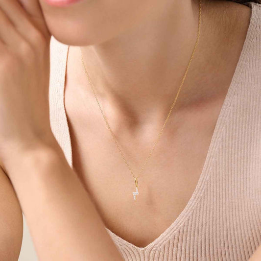 M by Monte Luna 1/10 ct. tw. Lab-Grown Diamond Lightning Bolt Pendant in 14K Yellow Gold Plated Sterling Silver front view
