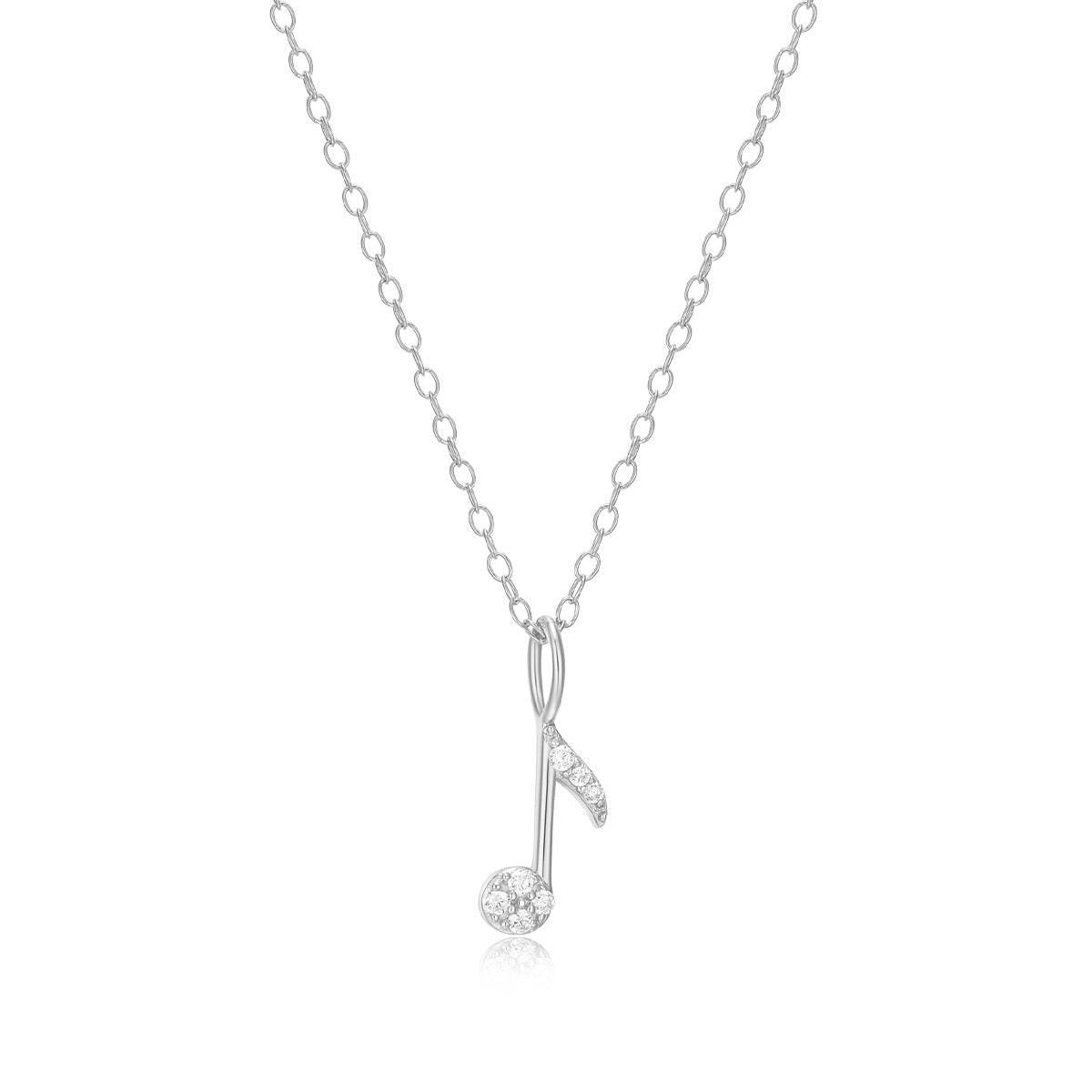 M by Monte Luna Lab-Grown Diamond Accent Eighth Note Pendant in Rhodium Plated Sterling Silver