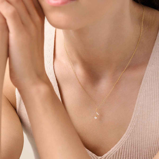 M by Monte Luna Lab-Grown Diamond Accent Eighth Note Pendant in 14K Yellow Gold Plated Sterling Silver front view