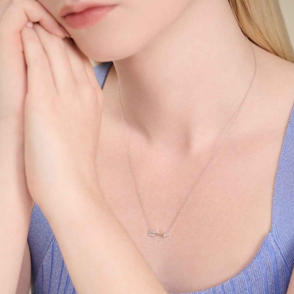 M by Monte Luna 1/10 ct. tw. Lab-Grown Diamond Arrow Necklace in Rhodium Plated Sterling Silver front view