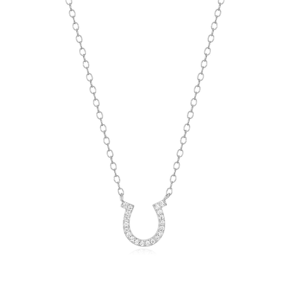 M by Monte Luna Lab-Grown Diamond Accent Horseshoe Necklace in Rhodium Plated Sterling Silver