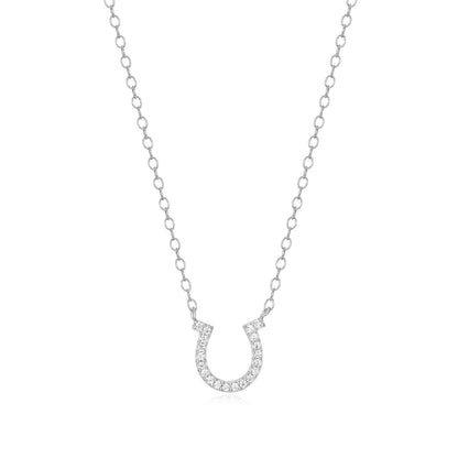 M by Monte Luna Lab-Grown Diamond Accent Horseshoe Necklace in Rhodium Plated Sterling Silver