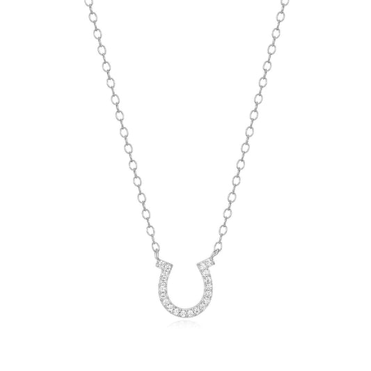 M by Monte Luna Lab-Grown Diamond Accent Horseshoe Necklace in Rhodium Plated Sterling Silver