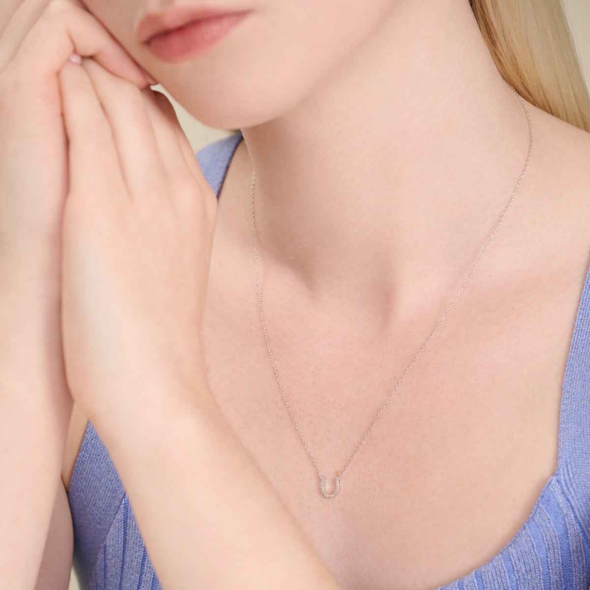M by Monte Luna Lab-Grown Diamond Accent Horseshoe Necklace in Rhodium Plated Sterling Silver front view