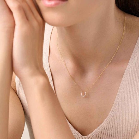 M by Monte Luna Lab-Grown Diamond Accent Horseshoe Necklace in 14K Yellow Gold Plated Sterling Silver front view