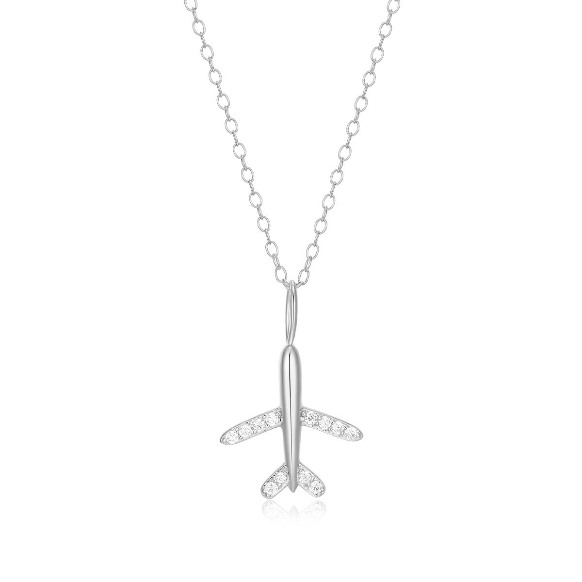 M by Monte Luna 1/10 ct. tw. Lab-Grown Diamond Airplane Pendant in Rhodium Plated Sterling Silver