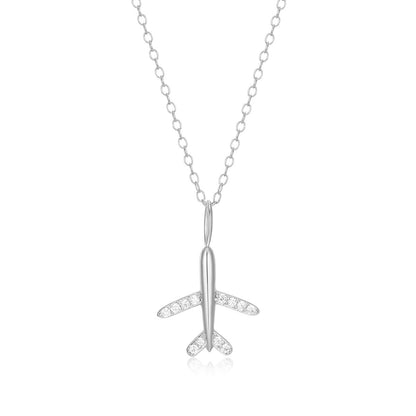 M by Monte Luna 1/10 ct. tw. Lab-Grown Diamond Airplane Pendant in Rhodium Plated Sterling Silver