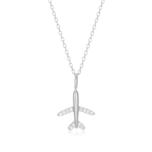 M by Monte Luna 1/10 ct. tw. Lab-Grown Diamond Airplane Pendant in Rhodium Plated Sterling Silver